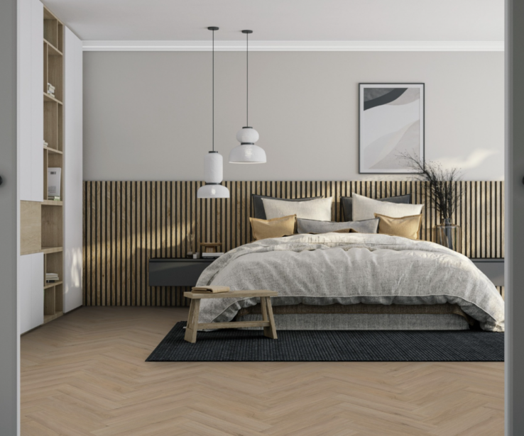 Authentieke eikenhouten PVC-vloer van Vivafloors, perfect voor een klassiek interieur, model Visgraat XL 7210.