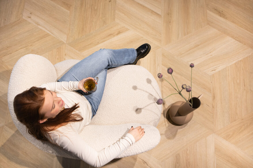 Hexagonaal hongaarse punt pvc vloer van boven